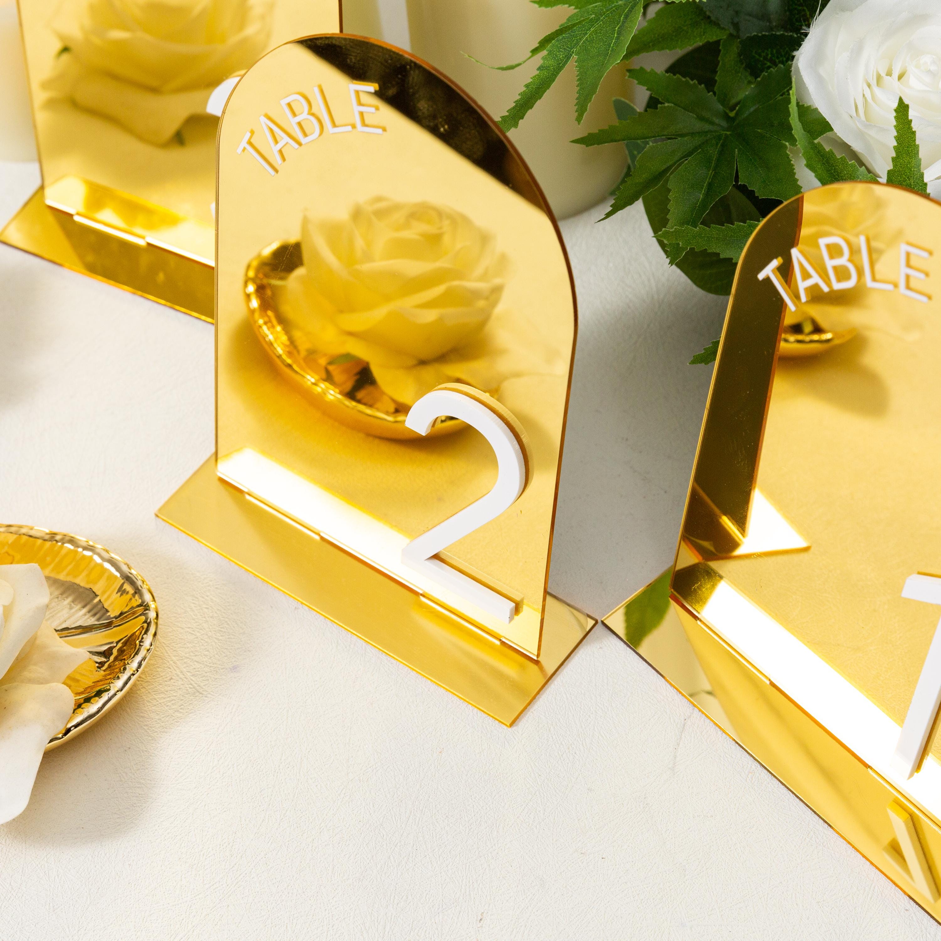 Arch Wedding Table Numbers and Names in Gold Mirror Acrylic and White 3D Letters thumbnail 4