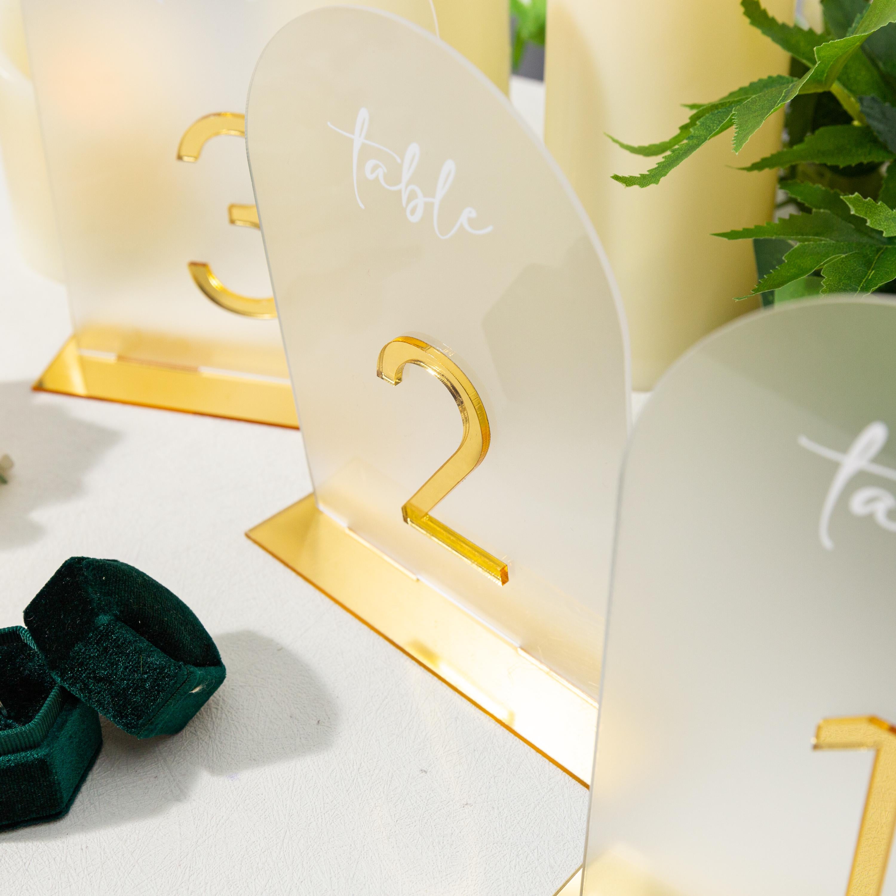Arch Wedding Table Numbers and Names in Gold Mirror Acrylic and White 3D Letters thumbnail 2