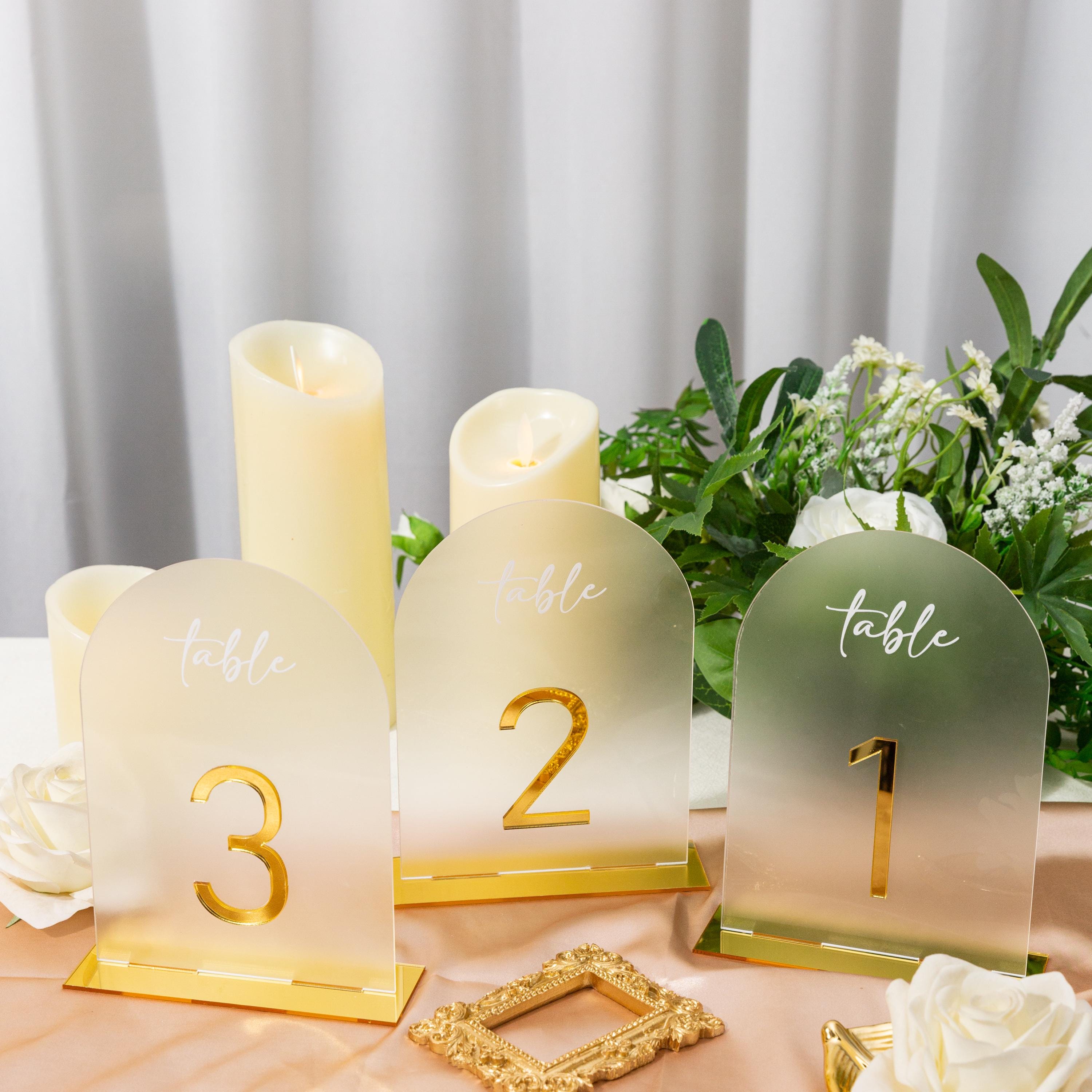 Arch Wedding Table Numbers and Names in Gold Mirror Acrylic and White 3D Letters thumbnail 3