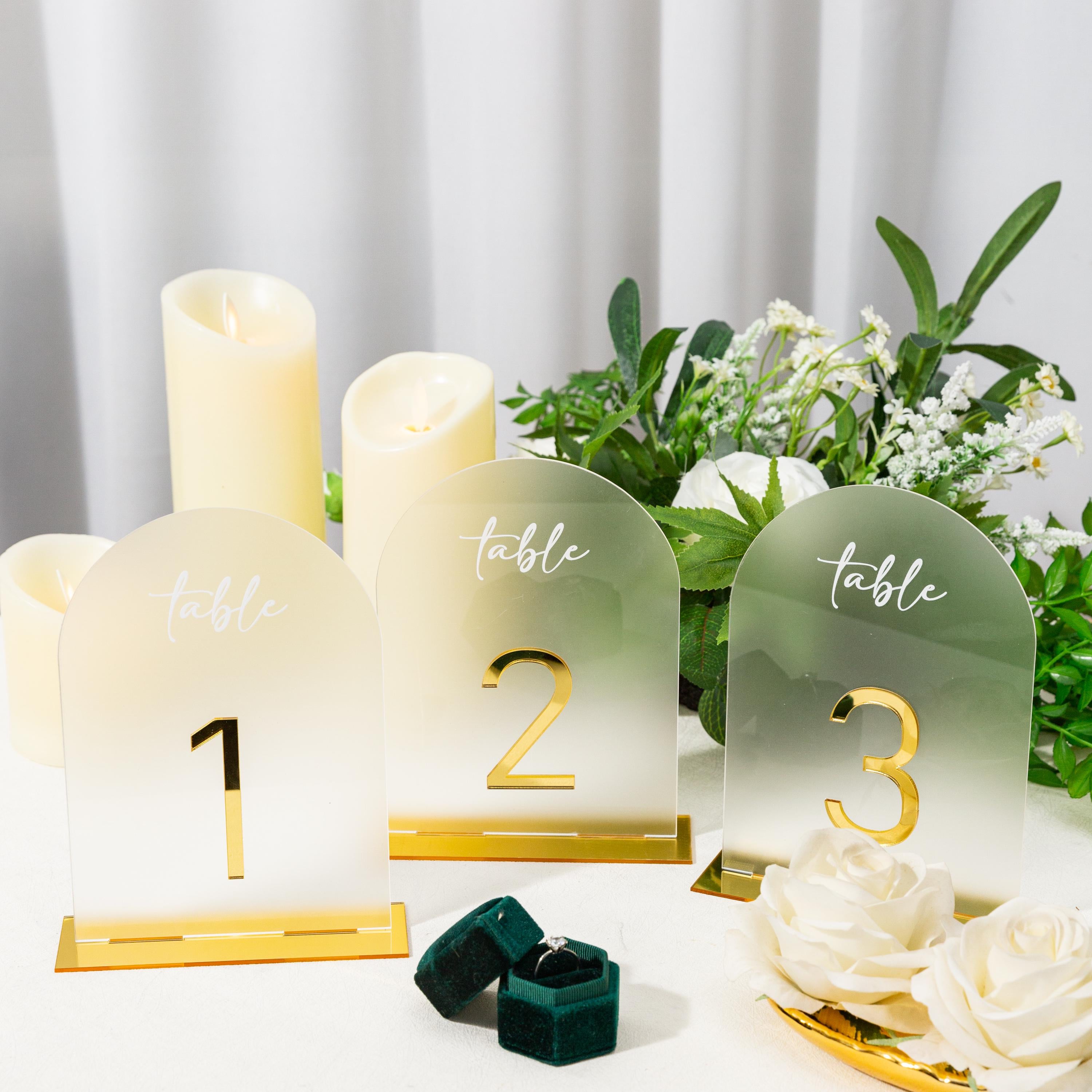 Arch Wedding Table Numbers and Names in Gold Mirror Acrylic and White 3D Letters thumbnail 5