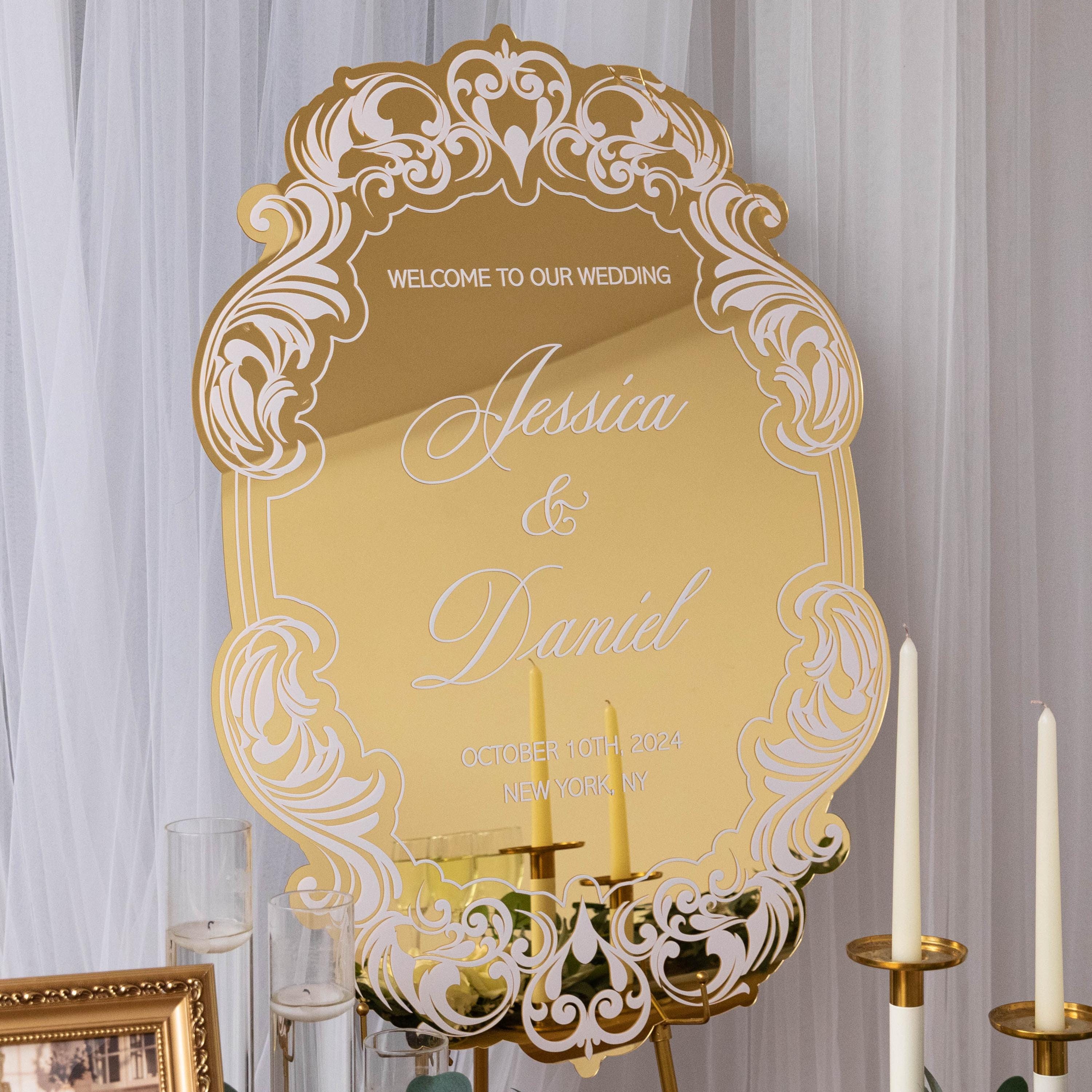 Vintage Mirror Wedding Welcome Sign with UV Printing image 1