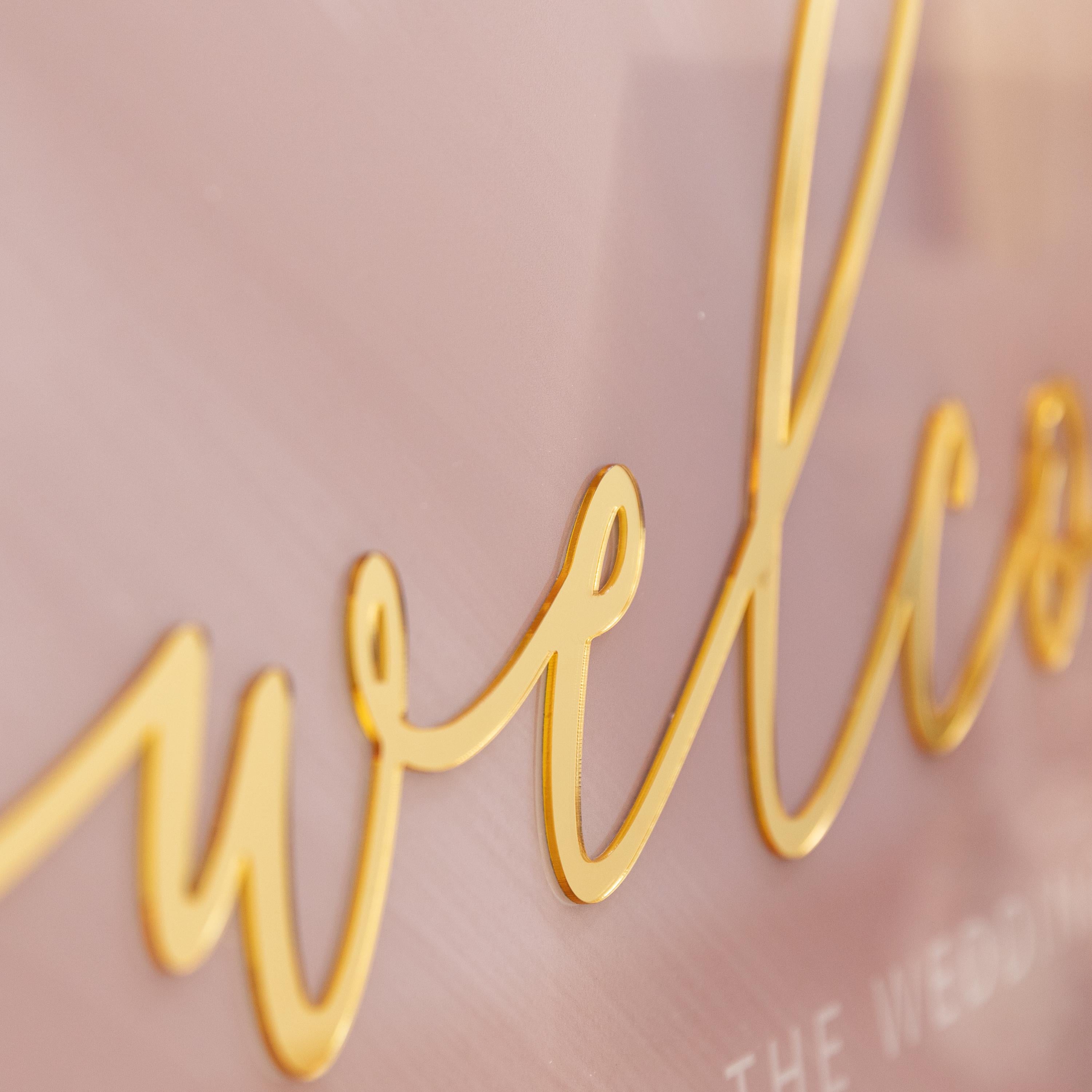 Watercolour blush pink and gold Wedding Welcome Sign with Gold Mirror 3D acrylic Names thumbnail 2