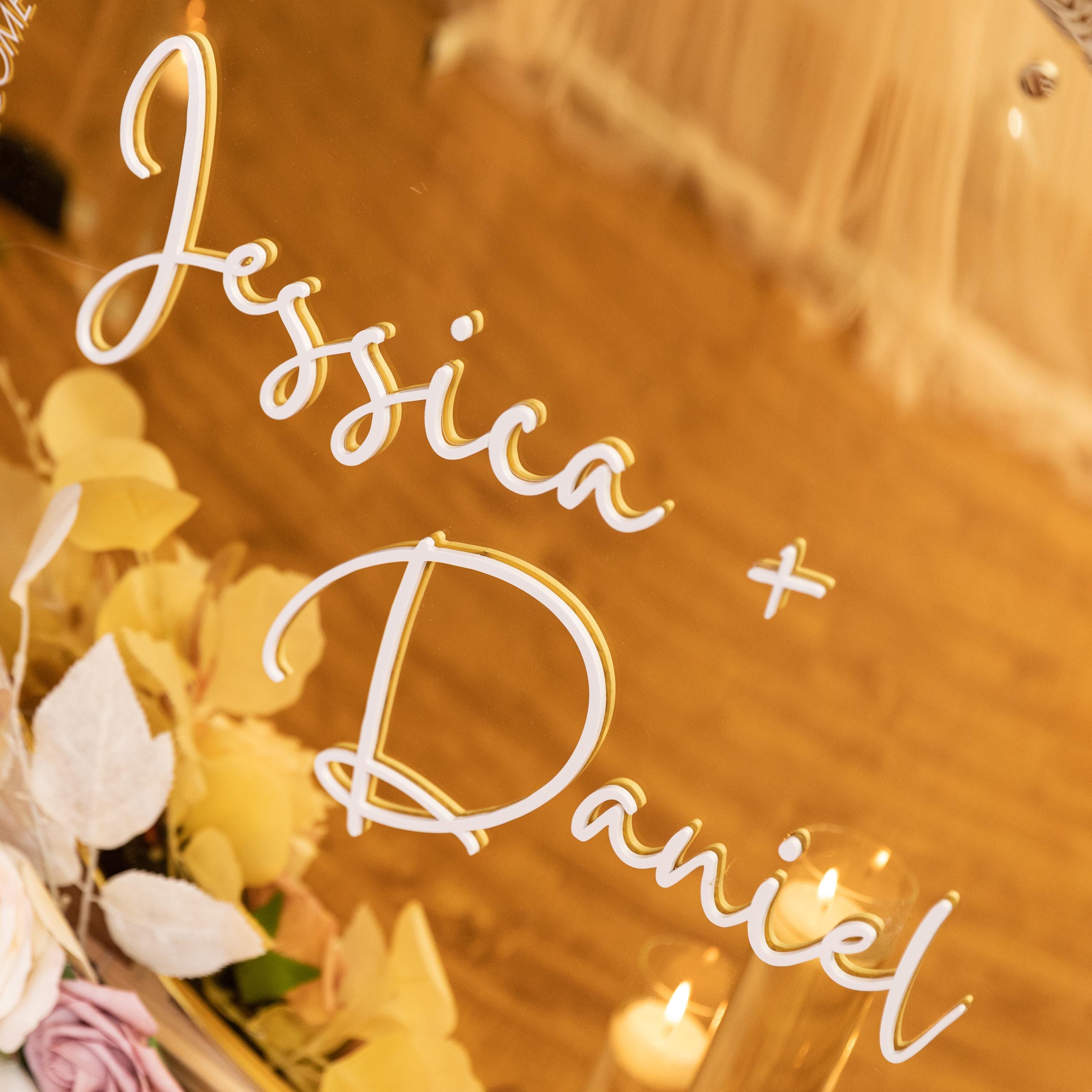 Gold Mirror Acrylic Wedding Welcome Sign | 3D Letter Names thumbnail 2
