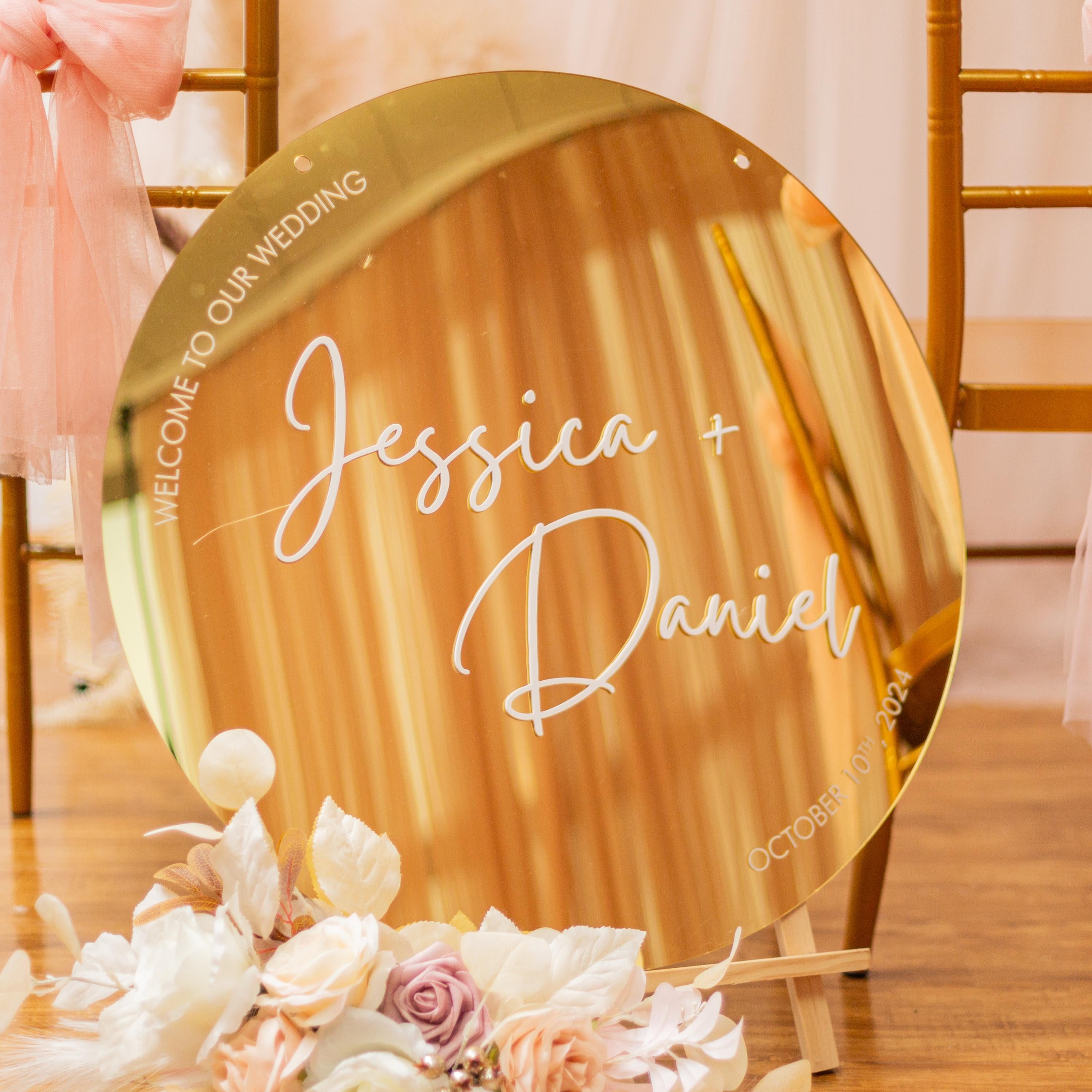 Gold Mirror Acrylic Wedding Welcome Sign | 3D Letter Names thumbnail 4