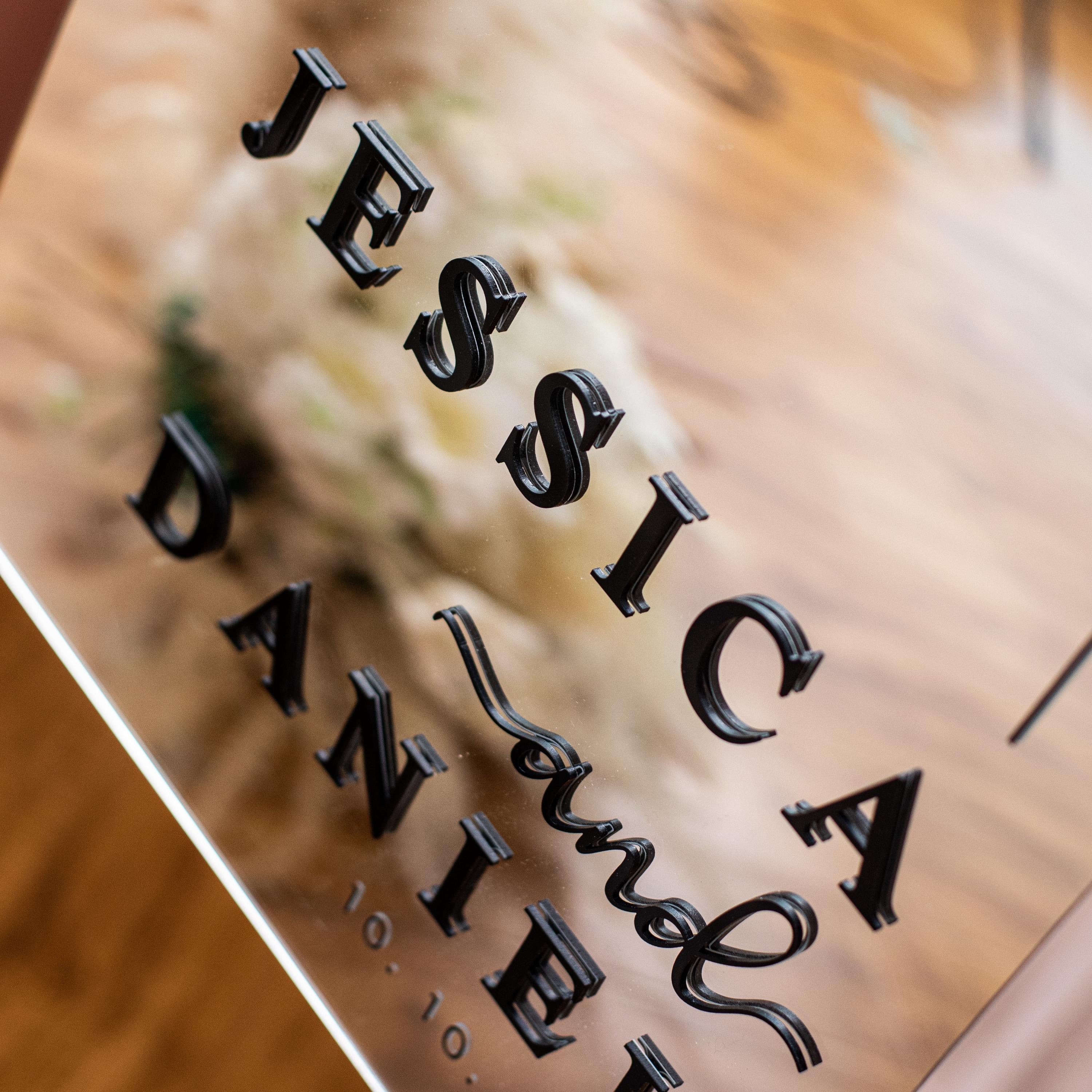 Silver Mirror Acrylic Wedding Welcome Sign | Black 3D Names thumbnail 2