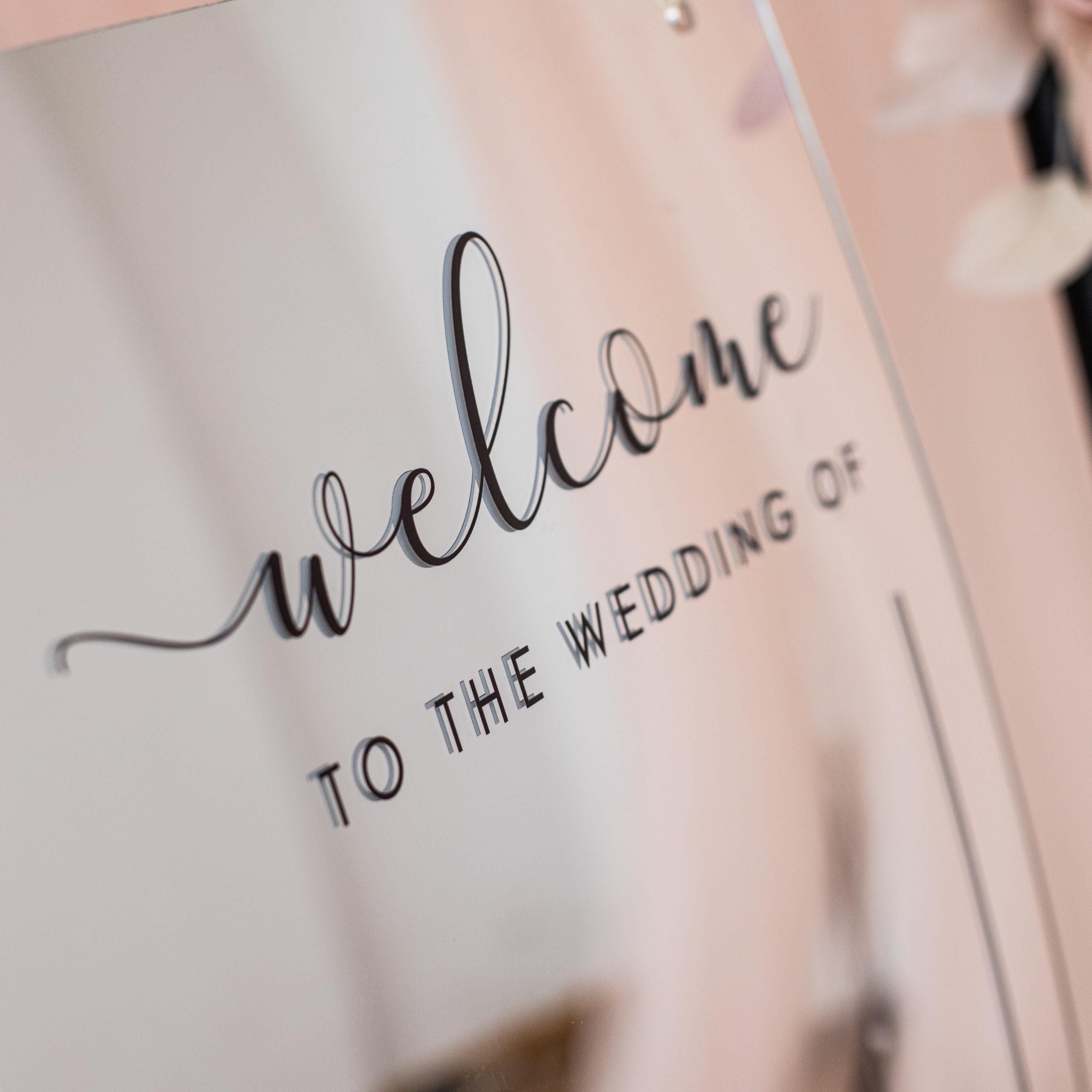 Silver Mirror Acrylic Wedding Welcome Sign | Black 3D Names thumbnail 3