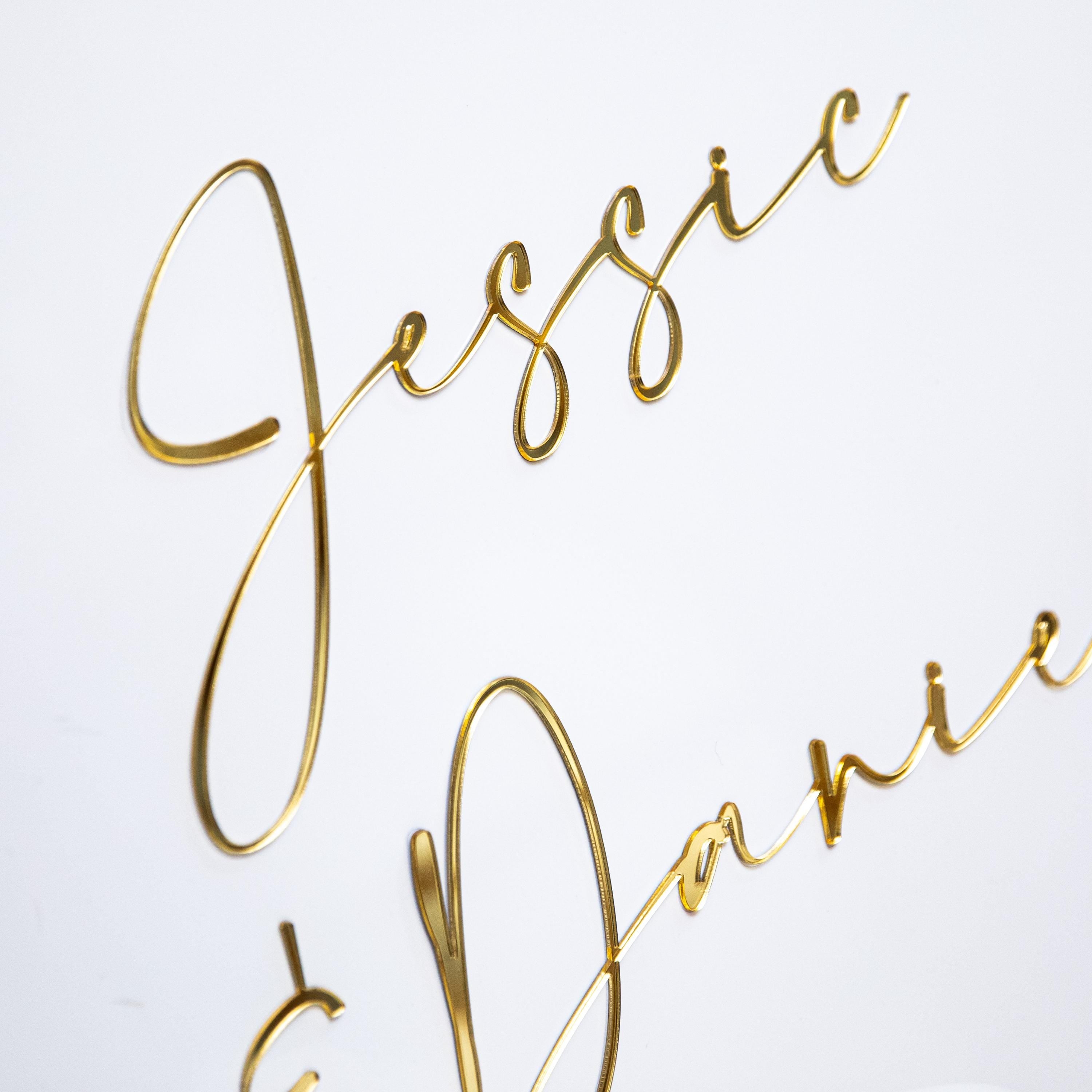 Modern Acrylic Wedding Welcome Sign, Gold 3D Names thumbnail 3