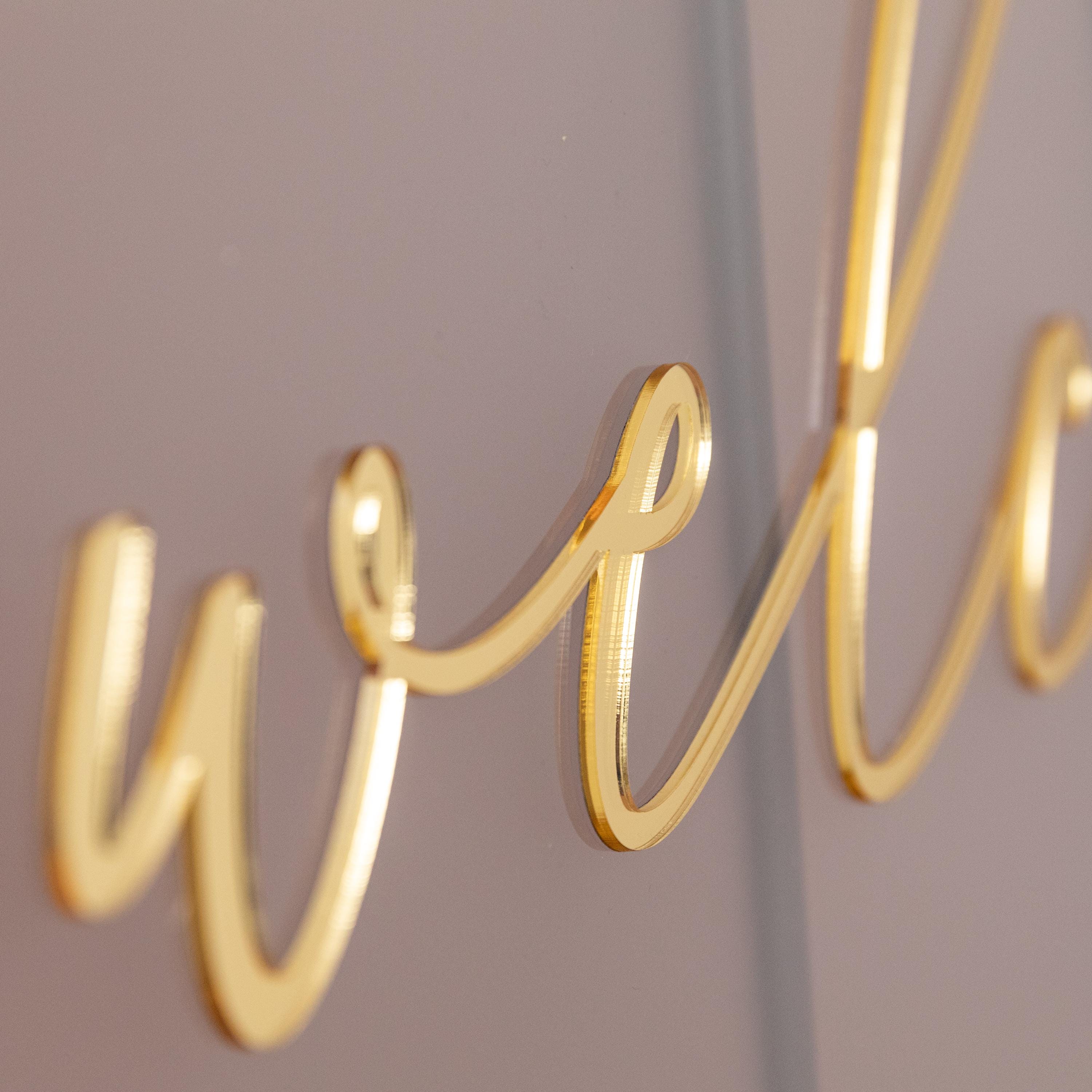Geometric Foliage Wedding Welcome Sign, Gold Mirror Acrylic, Frosted Perspex thumbnail 2