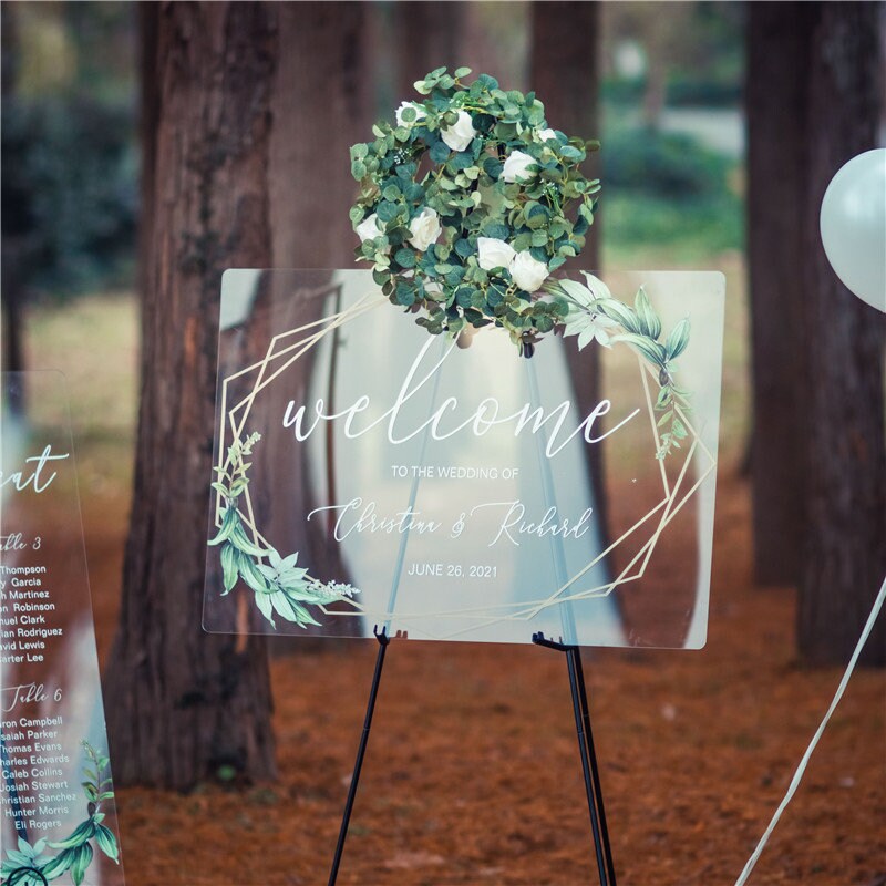 Geometric Foliage Calligraphy Acrylic Wedding Sign thumbnail 5