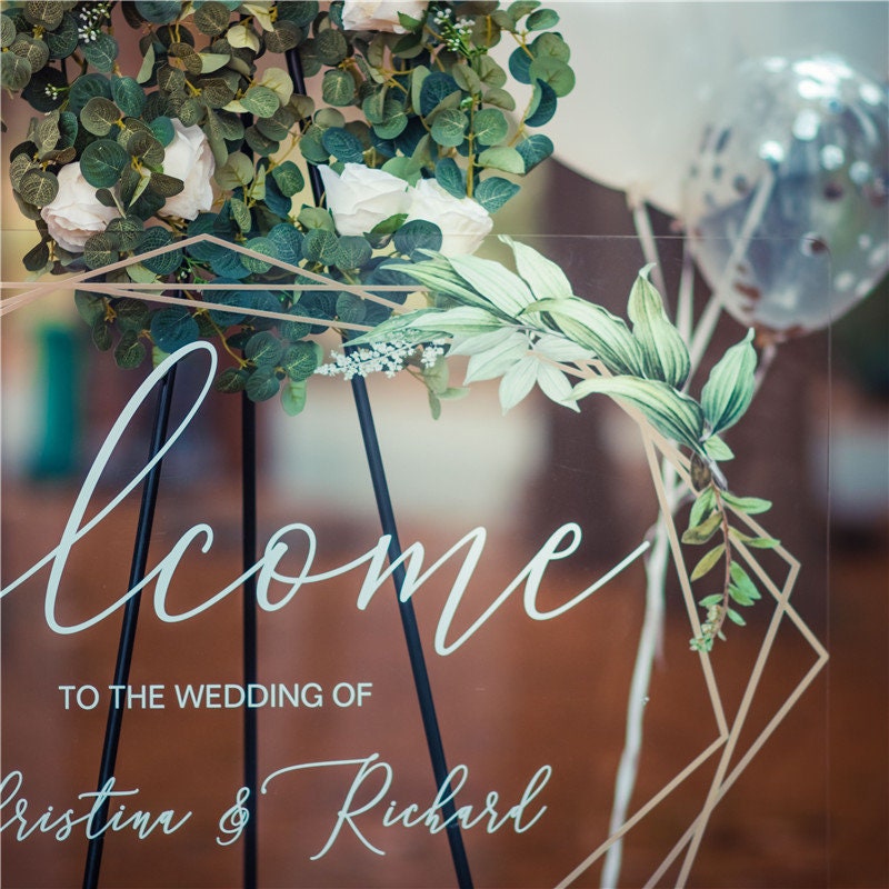 Geometric Foliage Calligraphy Acrylic Wedding Sign thumbnail 6