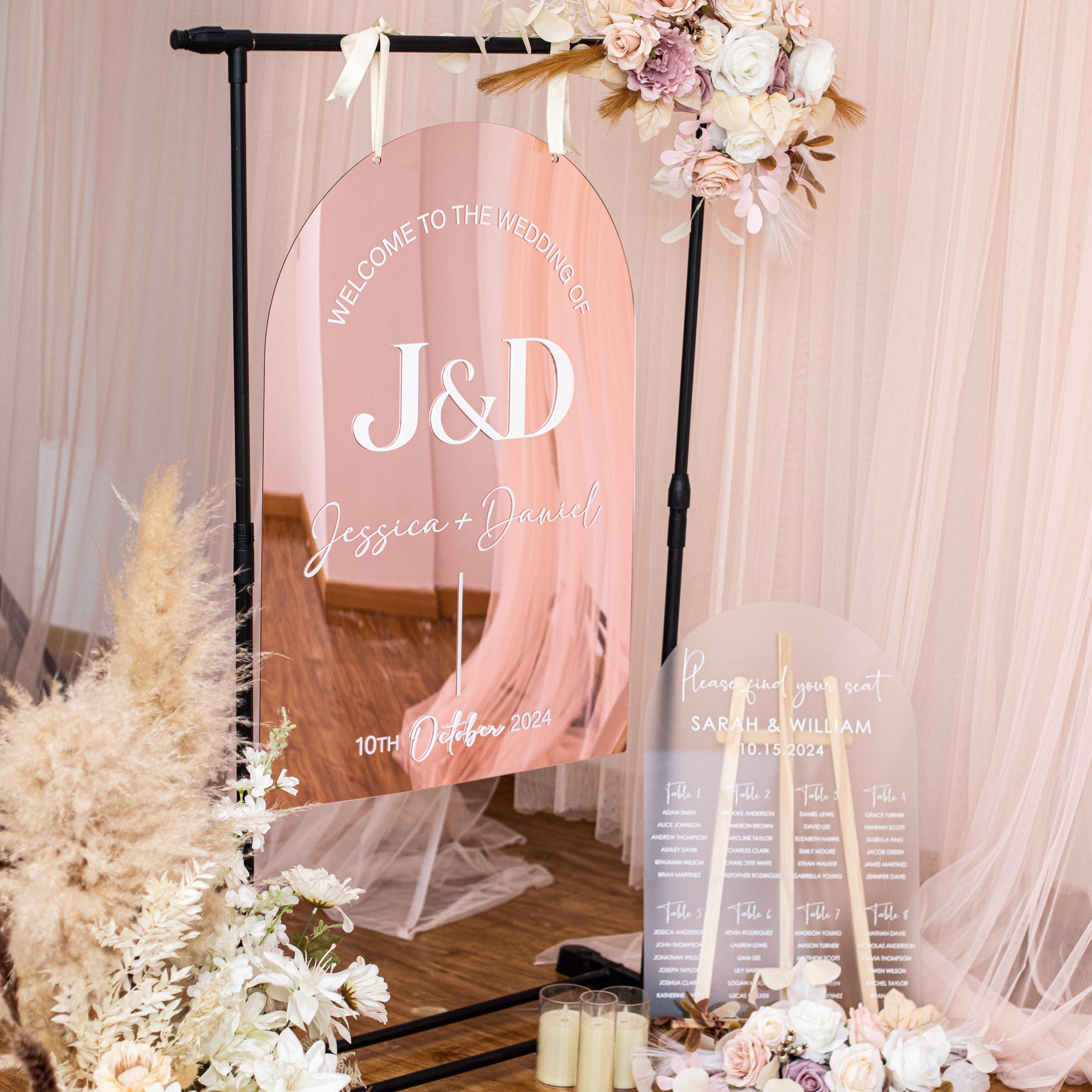 Full Arch Rose Gold Mirror Wedding Welcome Sign with white 3D Acrylic Lettering thumbnail 2