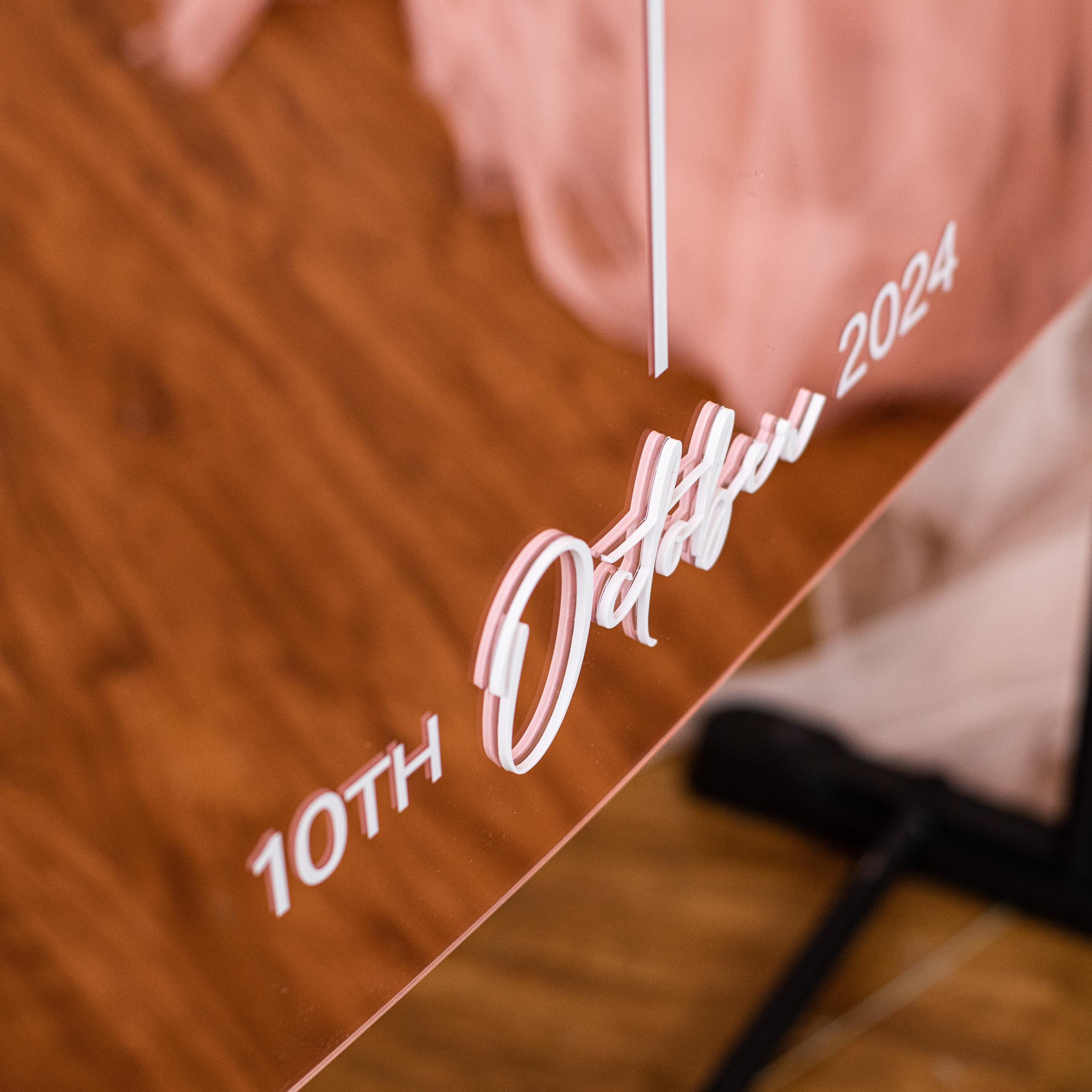 Full Arch Rose Gold Mirror Wedding Welcome Sign with white 3D Acrylic Lettering thumbnail 3