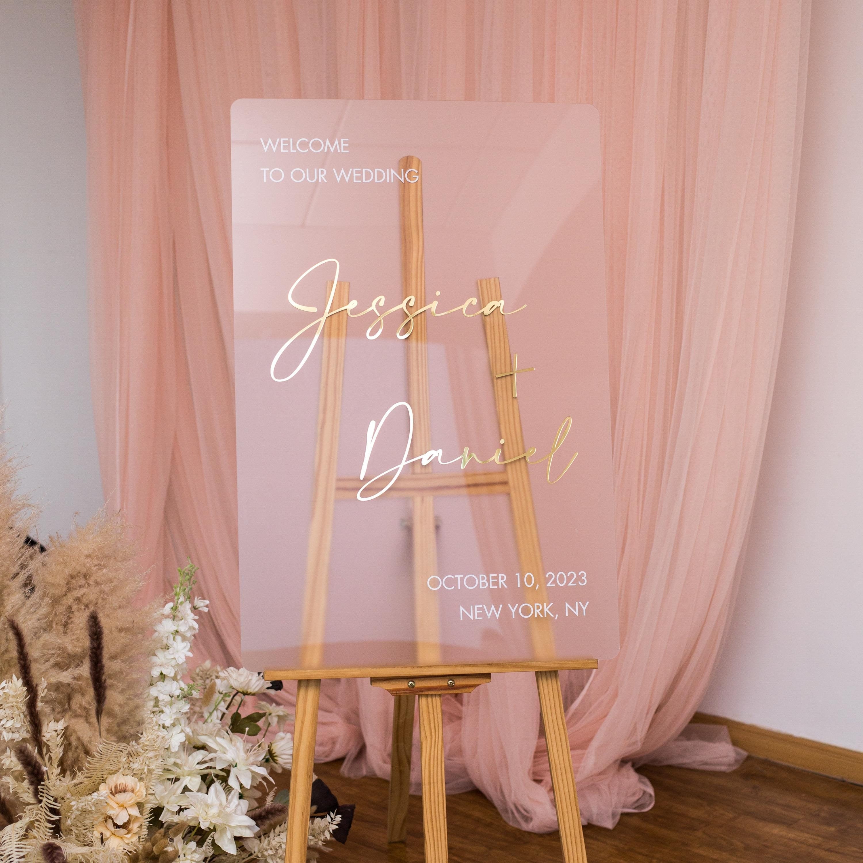 Frosted Acrylic Wedding Welcome Sign | Gold Mirror Lettering image 1