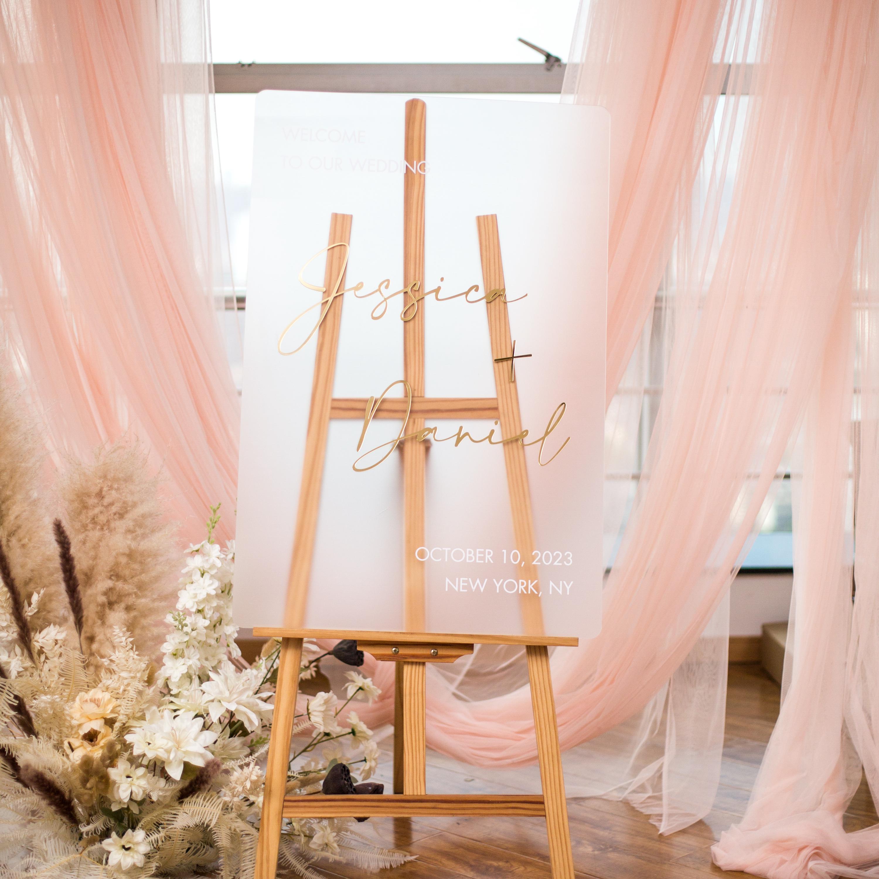Frosted Acrylic Wedding Welcome Sign | Gold Mirror Lettering thumbnail 2