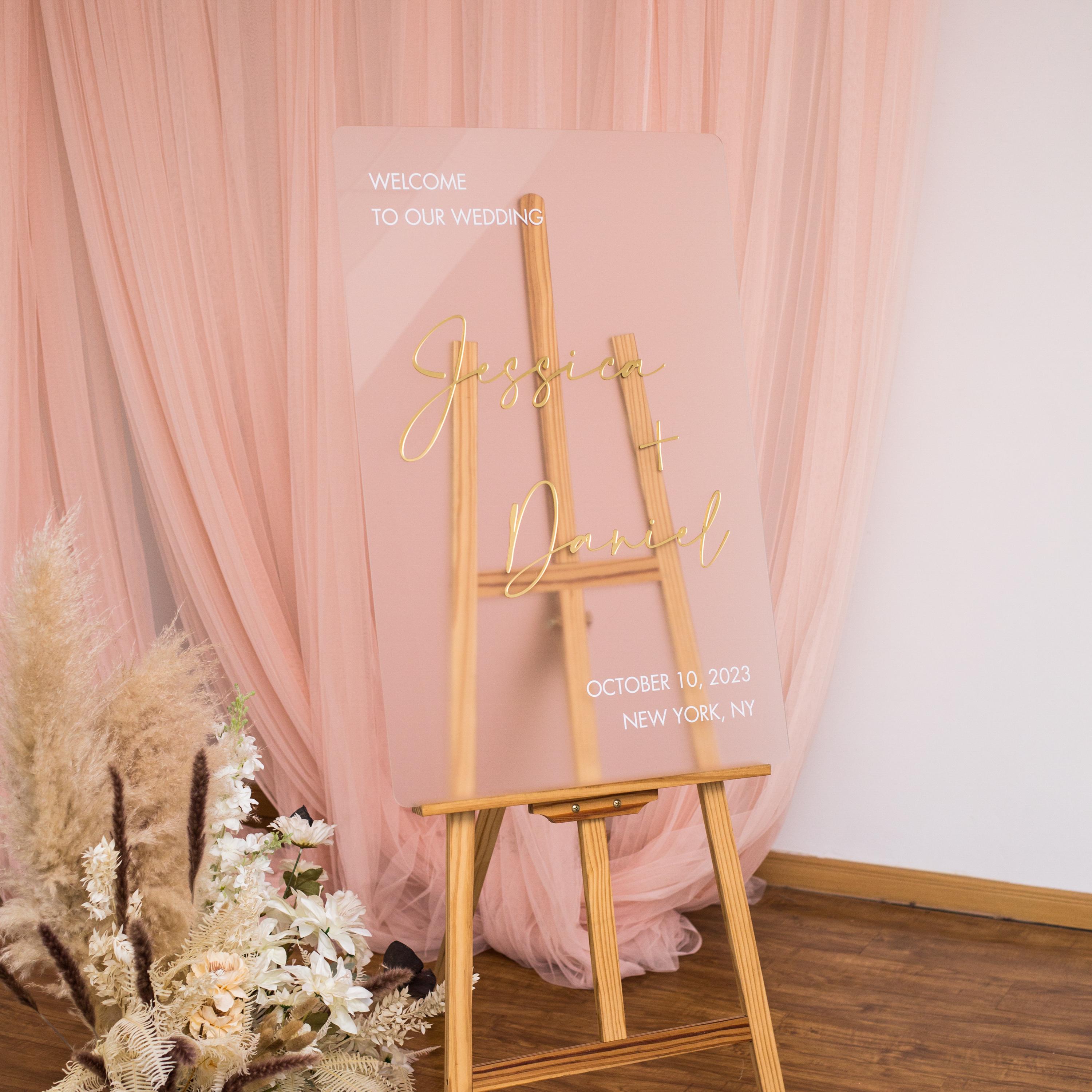 Frosted Acrylic Wedding Welcome Sign | Gold Mirror Lettering thumbnail 3