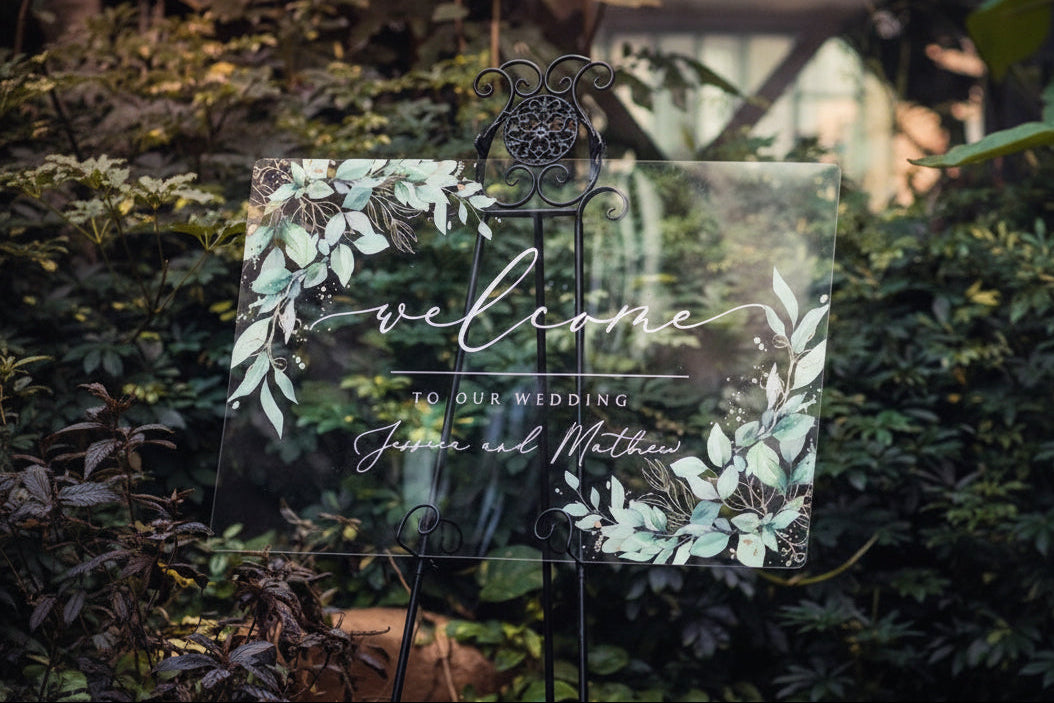 Foliage Calligraphy Acrylic Wedding Welcome Sign image 1