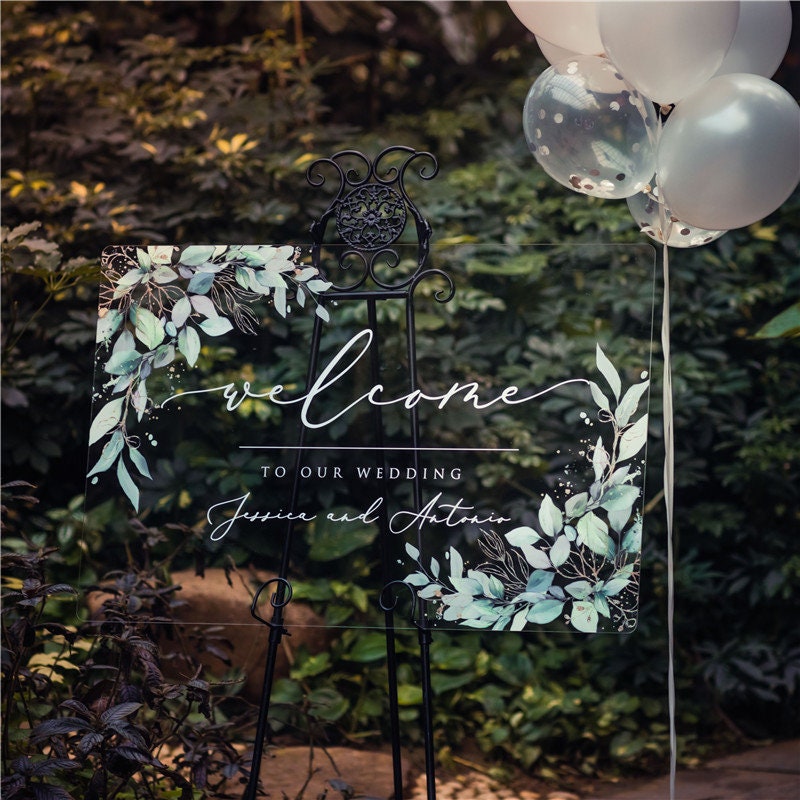 Foliage Calligraphy Acrylic Wedding Welcome Sign thumbnail 3