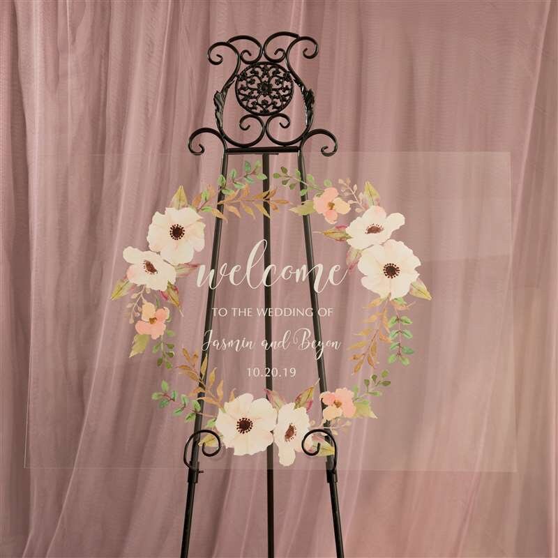 Floral Wreath Acrylic Welcome Wedding Sign image 1