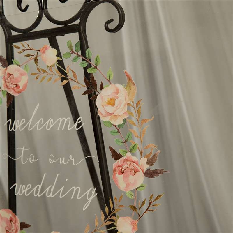 Floral Wreath Acrylic Wedding Welcome Sign, Personalized Calligraphy thumbnail 5