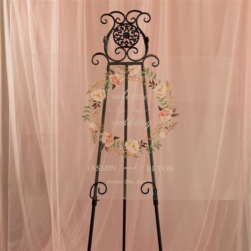 Floral Wreath Acrylic Wedding Welcome Sign, Personalized Calligraphy thumbnail 6