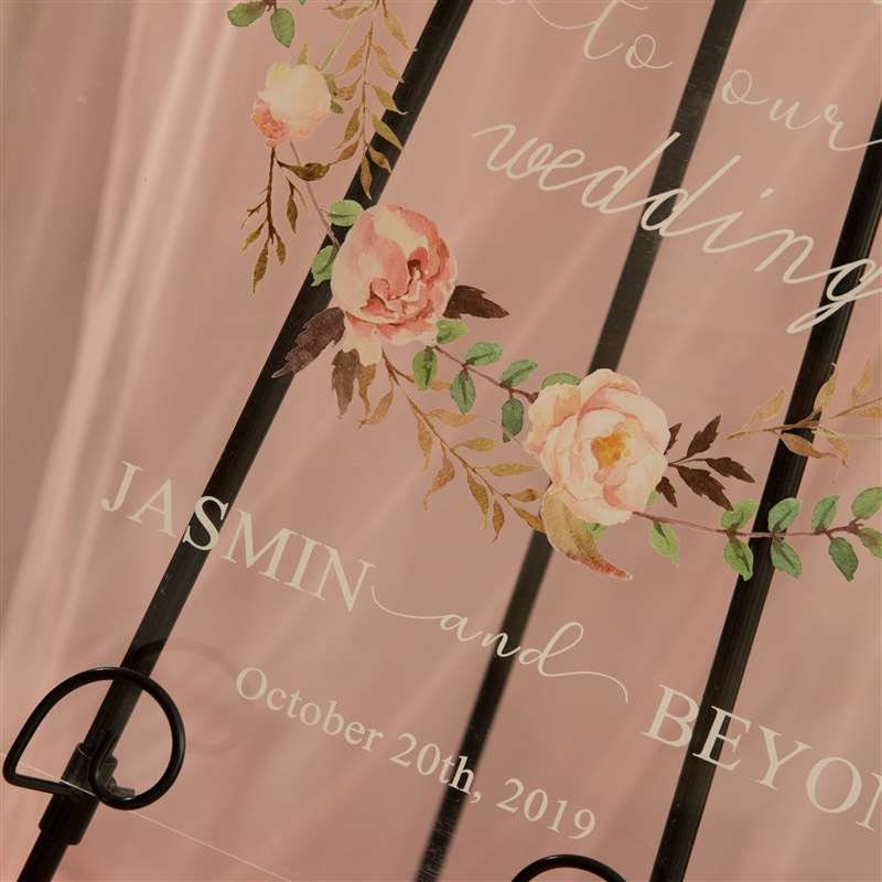 Floral Wreath Acrylic Wedding Welcome Sign, Personalized Calligraphy thumbnail 8