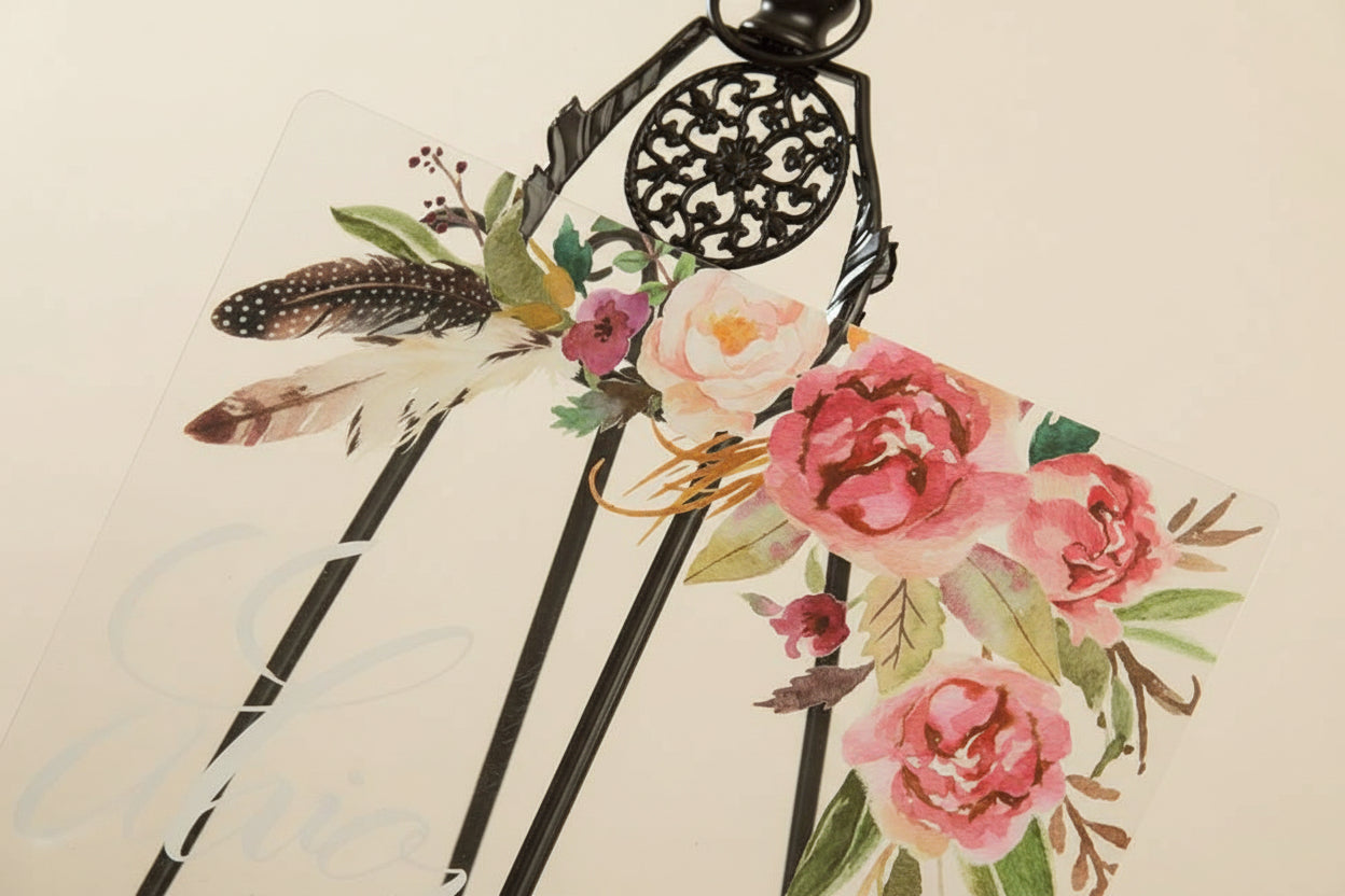 Floral Feather Acrylic Wedding Welcome Sign, Personalised Calligraphy thumbnail 2