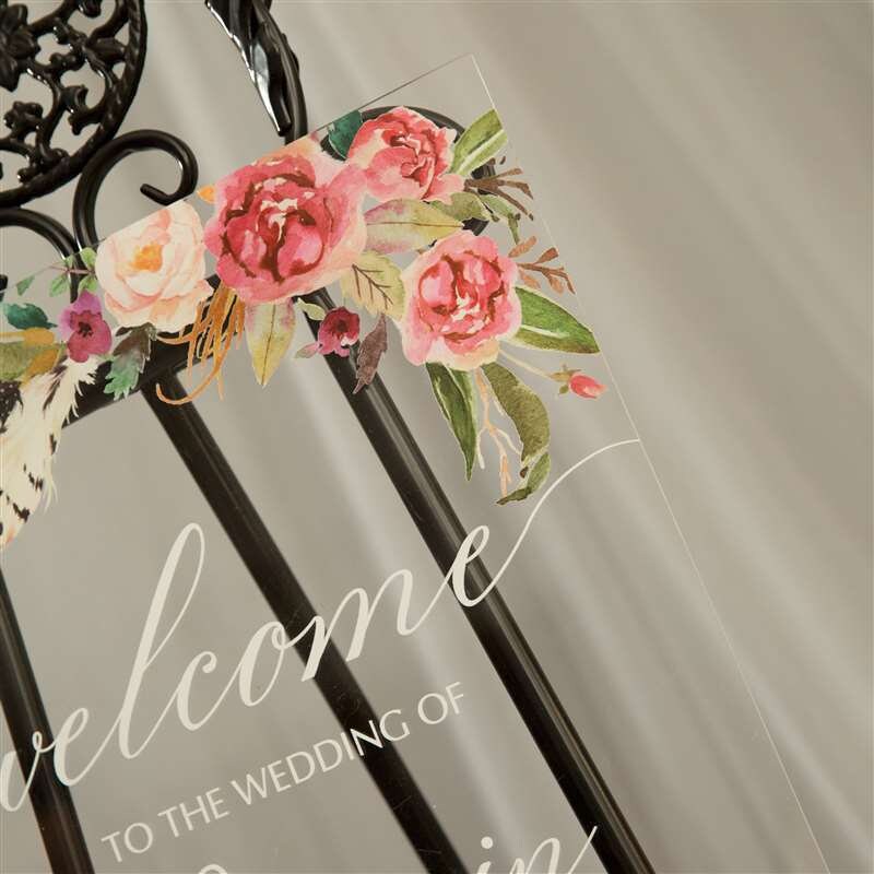 Floral Feather Acrylic Wedding Welcome Sign, Personalised Calligraphy thumbnail 3