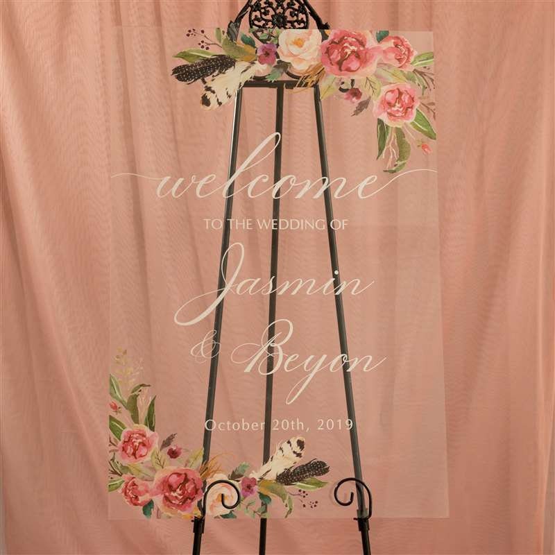 Floral Feather Acrylic Wedding Welcome Sign, Personalised Calligraphy thumbnail 6