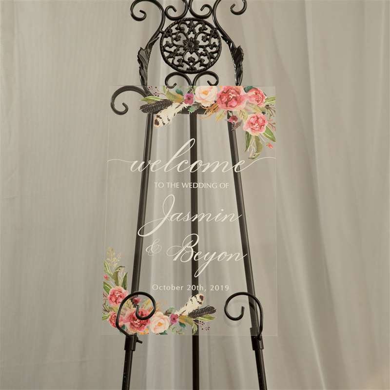 Floral Feather Acrylic Wedding Welcome Sign, Personalised Calligraphy thumbnail 7