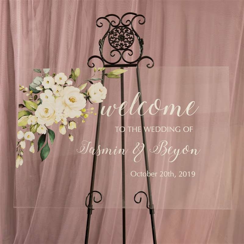 White Elegant Floral Acrylic Welcome Sign thumbnail 2