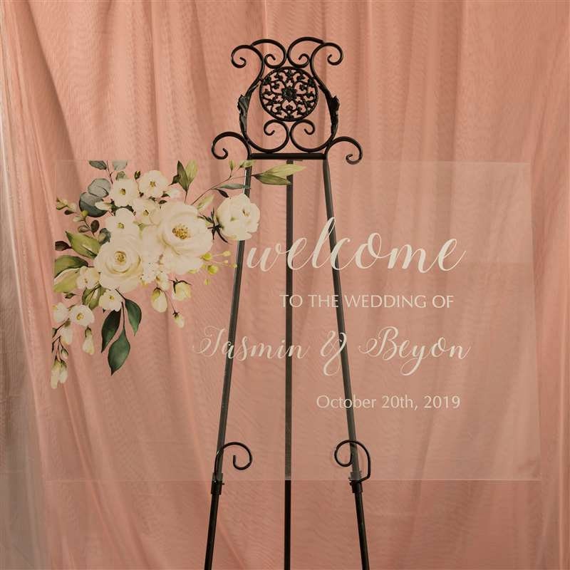 White Elegant Floral Acrylic Welcome Sign thumbnail 6