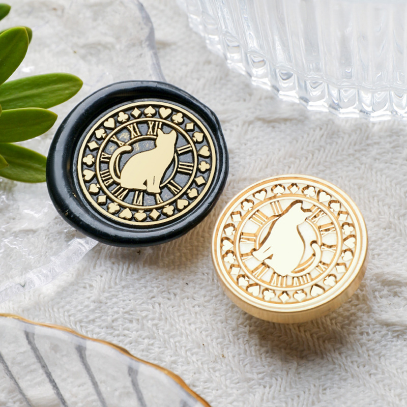 Roman Clock & Cat Wax Seal Stamp image 1