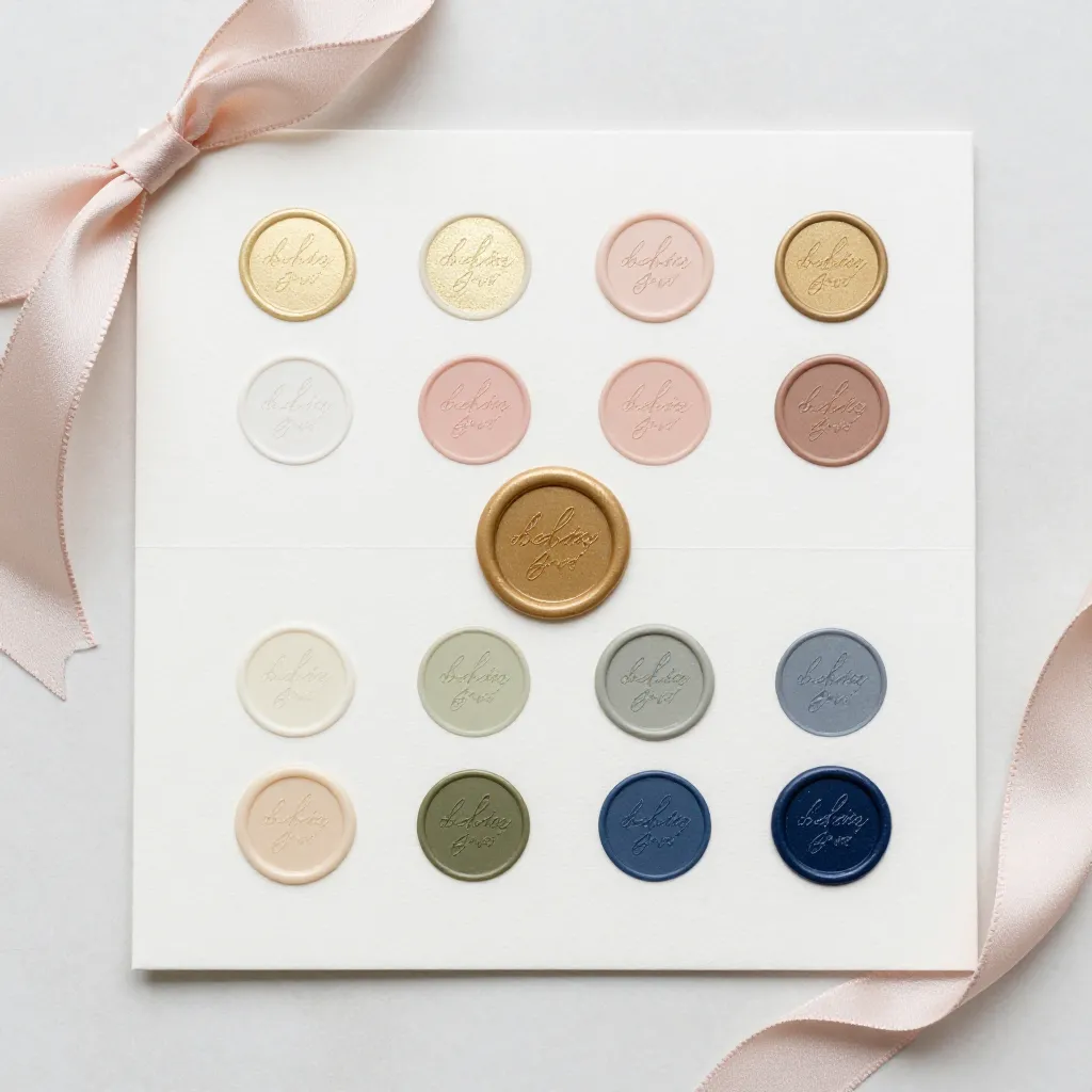 Wedding wax seal color swatches on invitation paper