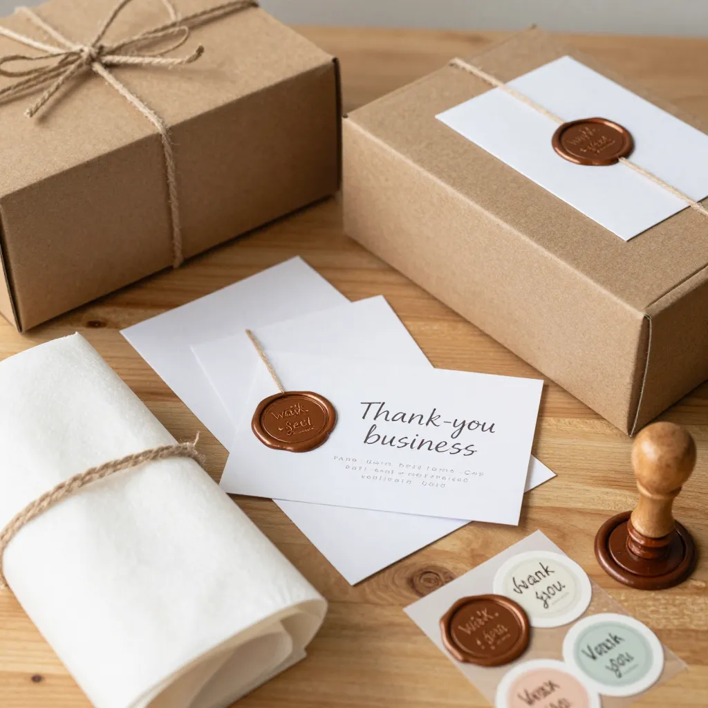 Small business packaging with branded wax seal elements